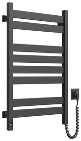 Kúpeľňový rebríkový radiátor s termostatom LARGO 432W/230V, 80,6 cm, IP44, čierny, pravostranný
