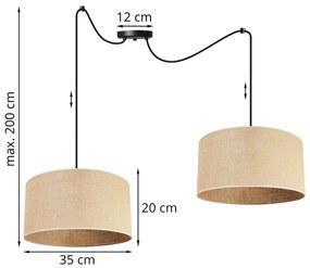 Závesné svietidlo Juta Spider, 2x jutové tienidlo, (výber z 2 farieb konštrukcie), (fi 35cm)