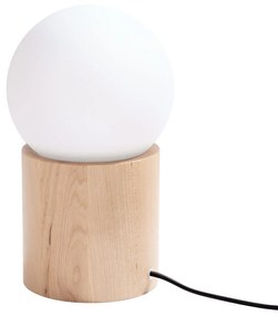 Stolná lampa Boomo, 1x biele sklenené tienidlo, drevo