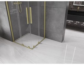 Mexen Velar Duo, sprchový kút s posuvnými dverami 80(dvere) x 80(dvere) cm, 8mm číre sklo, zlatý matný profil, 871-080-080-02-55