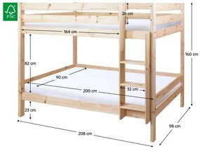 Detská poschodová posteľ 90 cm Braceaba (smrek masív) (s roštom). Vlastná spoľahlivá doprava až k Vám domov. 1116246