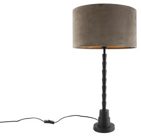 Stolná lampa v štýle art deco čierna, 35 cm zamatový odtieň taupe - Pisos