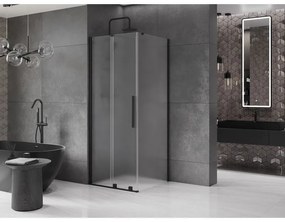 Mexen Velar, sprchový kút s posuvnými dverami 90 x 90 cm, 8mm sklo námraza, čierna matná, 871-090-090-31-70