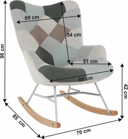 Hojdacie kreslo Geron - zelenobiely patchwork / biela / buk