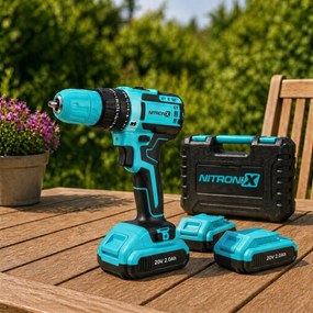 Akumulátorová príklepová vŕtačka so skrutkovačom NITRONIX 4787 + 2× batéria + kufrík
