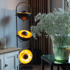 Priemyselná stojaca lampa čierna so zlatom 3-svetlo - Magnax