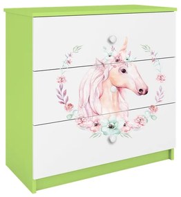Detská komoda BABYDREAMS Jednorožec zelená