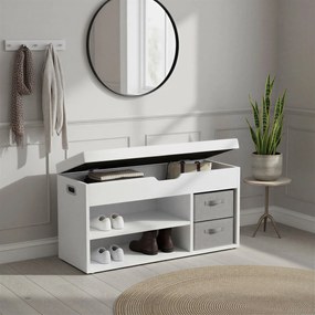 Úložná lavička s vankúšom, čalúnené sedenie na topánky, 30 x 80 x 44 cm, biela