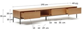 TV stolík v dekore duba v prírodnej farbe 195x35 cm Vedrana – Kave Home