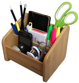 Drevený stojan na perá s 3 priehradkami svetlé drevo