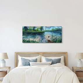 Obraz - Olejomaľba, Letný podvečer pri jazere (120x50 cm)