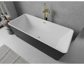 Mexen Nila, voľne stojaca ryhovaná vaňa 170 x 75 cm, biela-čierna, zlatý lesklý prepad, 52841708075-50