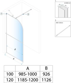 Rea SKY, sprchová zástena WALK-In 100x200 cm, 8mm číre sklo, zlatá matná, KPL-K4330