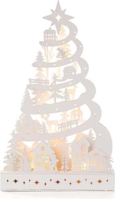 Drevená dekorácia STROM s LED 45 cm, biela
