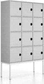 Kancelárska skriňa FRAME, biela podnož, 12x dvere, 1299 x 450 x 2185 mm, kódový zámok, sivá
