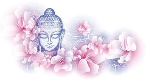 Samolepiaca tapeta pokojný Budha s kvetmi čerešne