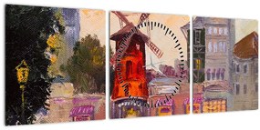 Obraz - Moulin rouge, Paríž, Francúzsko (s hodinami) (90x30 cm)