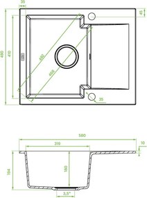 Kuchinox Chichi, 1-komorový granitový drez 580x480x180 mm s odkvapkávačom, čierna, LAV-SBH_713Y