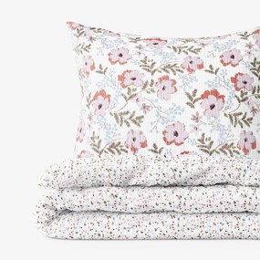 Goldea krepové posteľné obliečky - sivohnedé kvety s farebnými drobnými tvarmi 140 x 200 a 70 x 90 cm