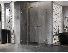 Mexen Lunar, L Duo výklopný sprchový kút 75 x 70 cm, 8mm číre sklo, zlatý profil, 834L-075L-070P-50-00