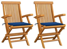Záhradné stoličky, kráľovsky modré podložky 2 ks, tíkový masív