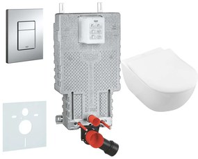 GROHE Uniset 5v1 - prvok pre závesné WC + závesné WC DirectFlush a Softclose sedátko VILLEROY &amp; BOCH Subway 2.0 + ovládacie tlačidlo Skate Cosmopolitan (chróm) + súprava na tlmenie hluku, 38643SET-KI