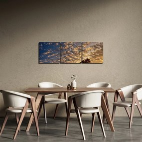 Obraz - Palmy medzi mrakmi (s hodinami) (90x30 cm)