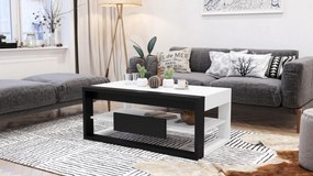 FRAME Biely mat / Čierny mat - MODERNÝ STÔL SO ZDVÍHACÍM VRCHOM + ÚLOŽNÝM PRIESTOROM + POLICA