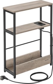 Úzky bočný stolík s predlžovačom, 3-úrovňový nočný stolík, 18 x 45 x 58 cm, greige a čierny