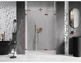 Mexen Lunar-F, L pravé sklápacie sprchové dvere 135 cm, 8mm číre sklo, ružové zlato profil, 836SL-135-050-60-00-P