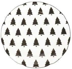 Krémový porcelánový dezertný tanierik so stromčekmi X-Mas Tree - Ø 15*1,5 cm
