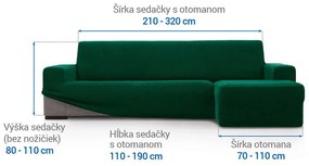 Super strečové poťahy HARMONIA zelená sedačka s otomanom vpravo (š. 210 - 320 cm)