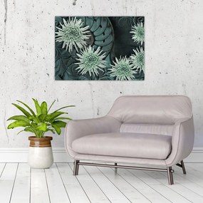 Sklenený obraz - Zelené kvety (70x50 cm)