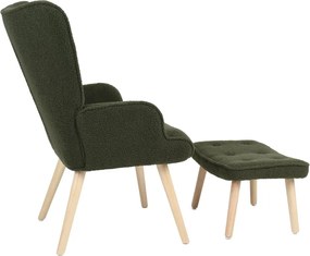 Relaxačné kreslo ušiak ROMEO II + taburet — masívne drevo, látka bouclé, prírodná / zelená