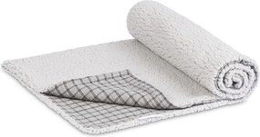 Obojstranný prehoz z mušelínu a umelej kožušiny šedá kockovaná 140x200 cm