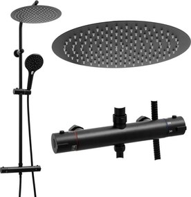 Erga Bergen, sprchový set s termostatickou batériou a dažďovou sprchou 30 cm, čierna matná, ERG-YKA-BP.BERGEN THERM 30 BLK