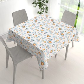 Biante Detský bavlnený štvorcový obrus Sandra SA-693 Africké zvieratká na modrých obláčikoch na bielom 60x60 cm