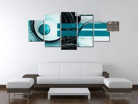 Gario Ručne maľovaný obraz Tyrkysové tvary - 5 dielny Rozmery: 150 x 70 cm
