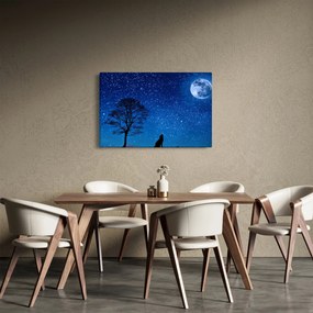 Obraz vlka vyjúci na mesiac (90x60 cm)