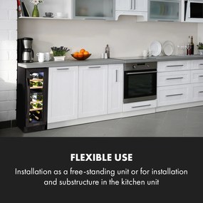 Klarstein Vinovilla 17 Built-in Duo Onyx Edition, dvojzónová vinotéka, 53 l, 17 fliaš, 3-farebné LED osvetlenie, sklenené dvere