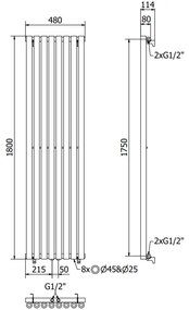 Mexen Nevada, vykurovacie teleso 1800 x 480 mm, 940 W, čierna, W201-1800-480-00-70