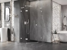 Mexen Lunar, L päťuholníkový sprchový kút naklápací doľava 100 x 100 cm, 8mm číre sklo, biely profil, 831L-100L-100P-20-00-L