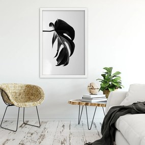 Gario Plagát Čierna a biela monstera list Farba rámu: Hnedá, Rozmery: 30 x 45 cm