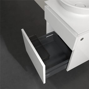 VILLEROY &amp; BOCH Legato závesná skrinka pod umývadlo na dosku (umývadlo v strede), 2 zásuvky, 450 x 500 x 550 mm, Glossy White, B56600DH