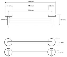 Sapho Sapho, X-ROUND E dvojitý držiak uterákov 800x120mm, chróm, XR425
