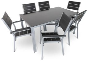 Záhradná zostava Fargo 2, obdĺžnik - 6 miest, čierna / sivá