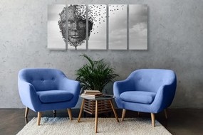 5-dielny obraz abstraktná tvár v podobe stromu - 200x100