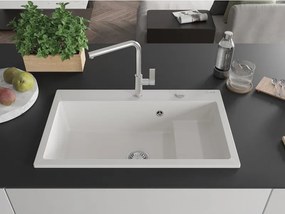 Mexen Omar granitový drez 1-komorový 800 x 480 mm, biely, sifón chróm - 6520801005-20