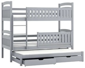 Detská poschodová posteľ z masívu borovice BOHDANA s prístelkou a šuplíkmi - 200x90 cm - ŠEDÁ
