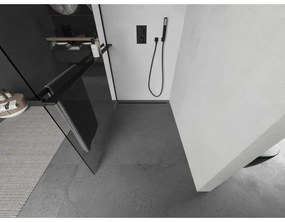 Mexen Kioto+, sprchová zástena s poličkou a držiakom na uteráky 90 x 200 cm, 8mm číre sklo, čierny profil, 800-090-121-70-00